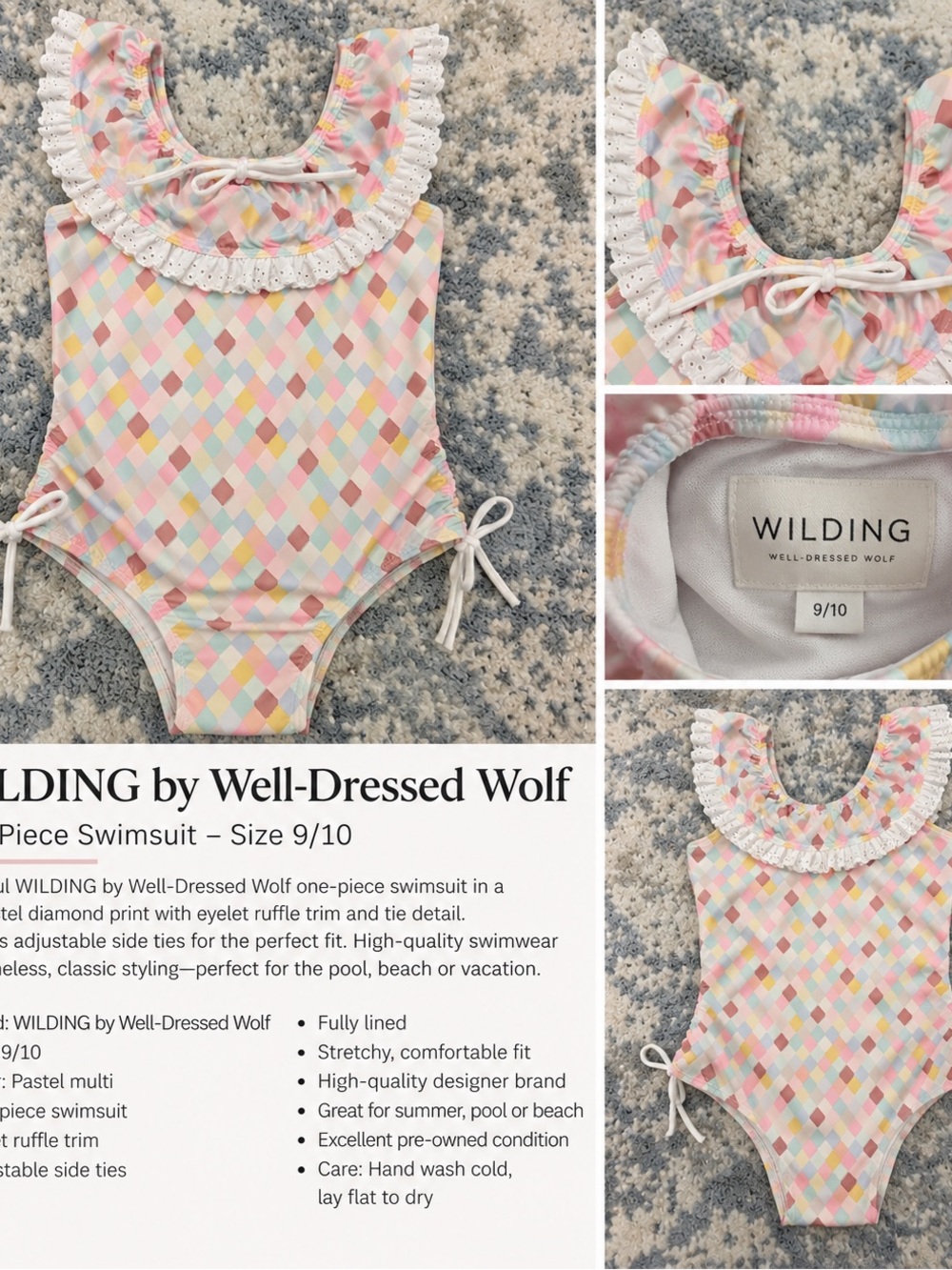 Well Dressed Wolf Pastel Diamond Ruffle One-Piece Swimsuit - Pink, Yellow, Blue